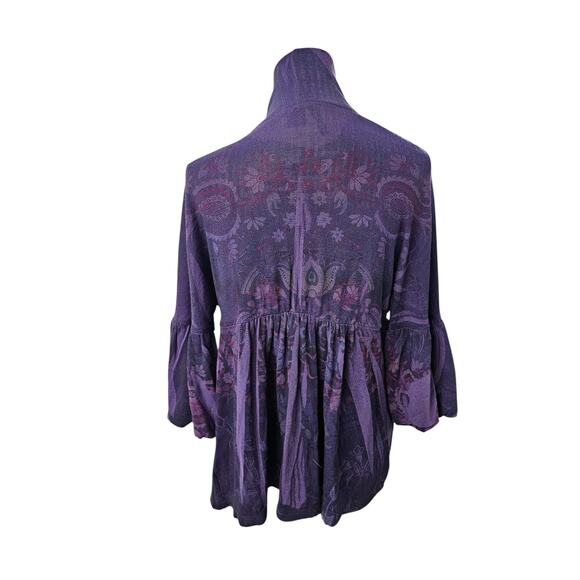 New Directions Fairy Open Front Cardigan Size Med Boho Purple Floral Artsy - Picture 4 of 9